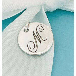 Tiffany Silver Letter M Alphabet Initial Round Circle Notes Charm Pendant